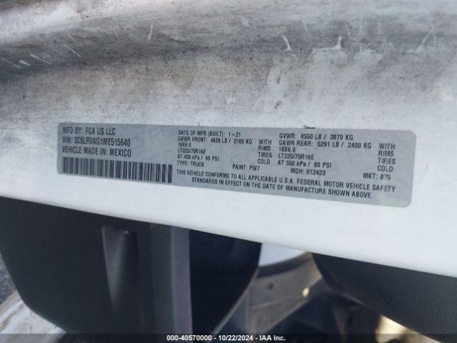 3C6LRVAG1ME515640 RAM Promaster 1500 Low Roof 136 Wb