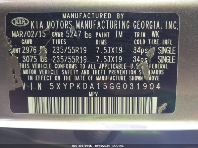 2016 KIA SORENTO 5XYPKDA15GG031904 Photo 8