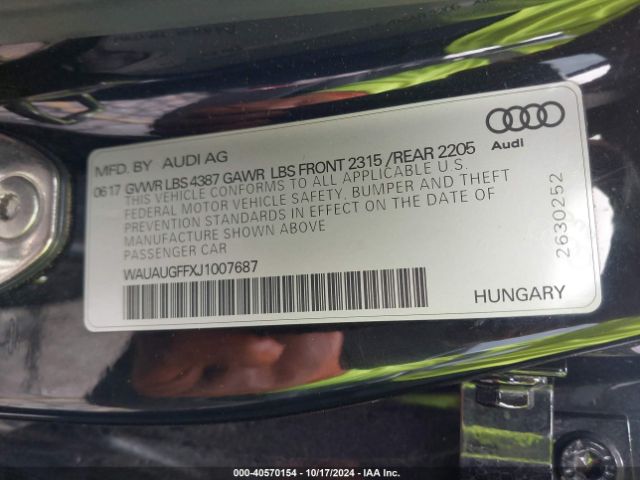 WAUAUGFFXJ1007687 Audi A3 2.0t Premium/2.0t Tech Premium