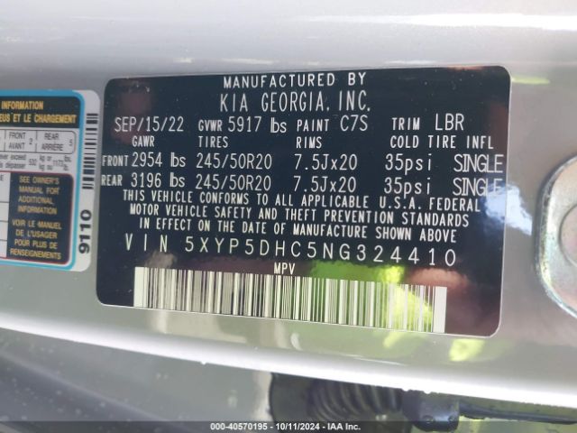 5XYP5DHC5NG324410 KIA Telluride Sx