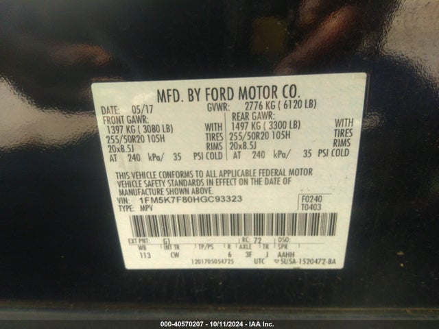 1FM5K7F80HGC93323 Ford Explorer Limited