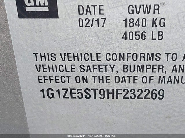 Chevrolet MALIBU 1LT 2017 1G1ZE5ST9HF232269 Image 9