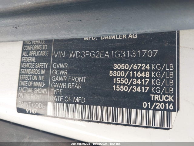 Mercedes-Benz Metris 2016 WD3PG2EA1G3131707 Image 9