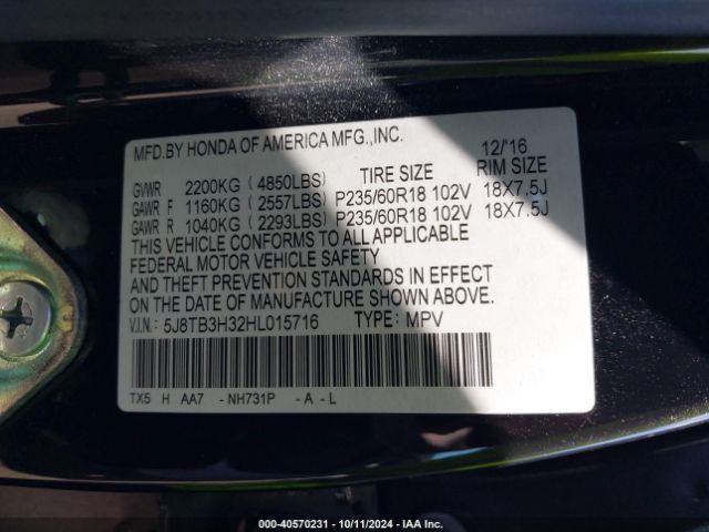 5J8TB3H32HL015716 Acura Rdx Acurawatch Plus Package