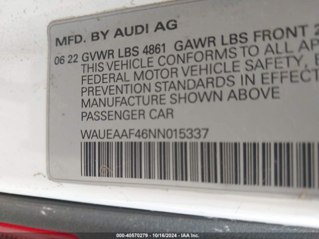 WAUEAAF46NN015337 Audi A4 Premium Plus 45 Tfsi S Line Quattro S Tronic