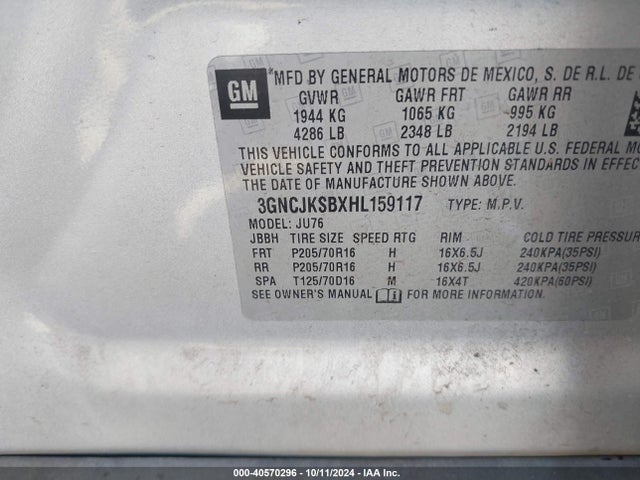 Chevrolet TRAX LS 2017 3GNCJKSBXHL159117 Image 9