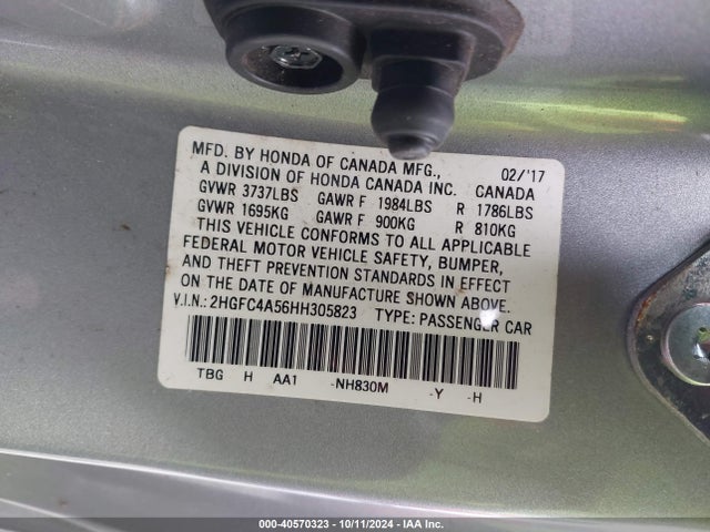 Honda Civic Lx 2017 2HGFC4A56HH305823 Image 9
