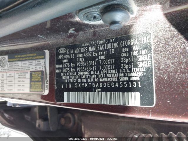 5XYKT3A60EG455131 KIA SORENTO LX
