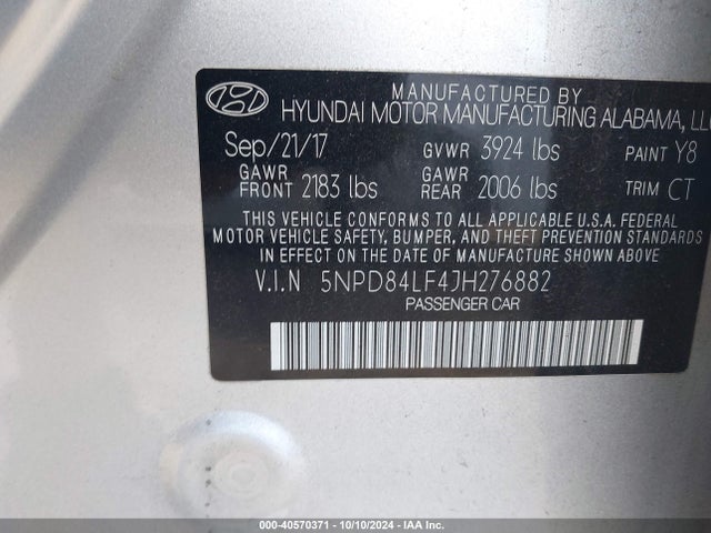 Hyundai ELANTRA SEL 2018 5NPD84LF4JH276882 Image 9