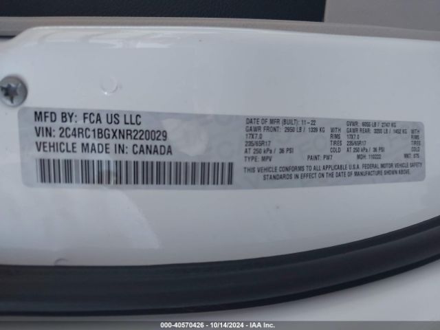 2022 CHRYSLER PACIFICA 2C4RC1BGXNR220029 Photo 8