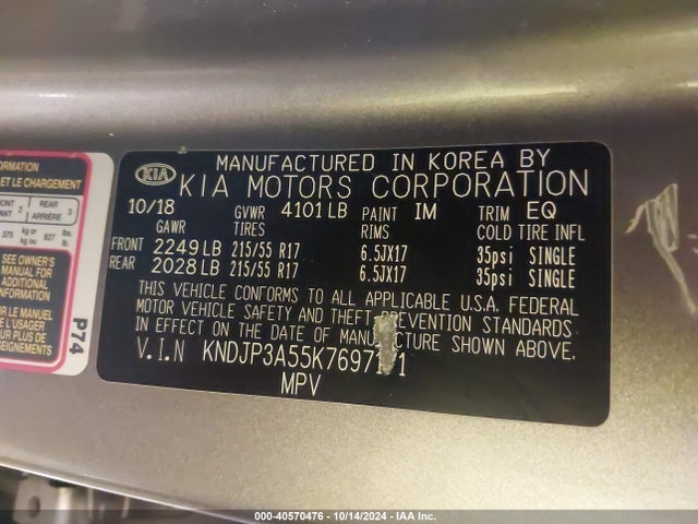 KIA SOUL + 2019 KNDJP3A55K7697171 Image 9
