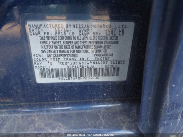 3N1CB7AP0HY231030 Nissan Sentra Sr Turbo