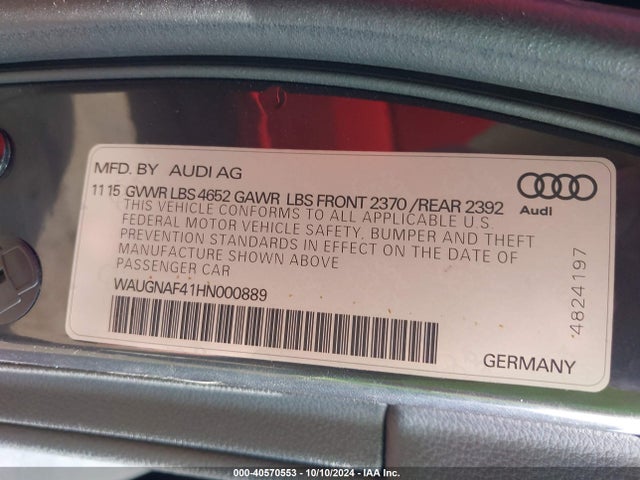 Audi A4 2.0t Premium 2017 WAUGNAF41HN000889 Image 9