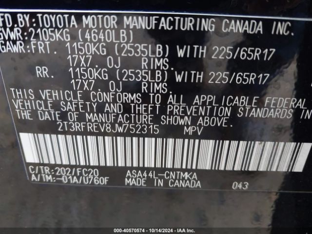2T3RFREV8JW752315 Toyota Rav4 Adventure/xle