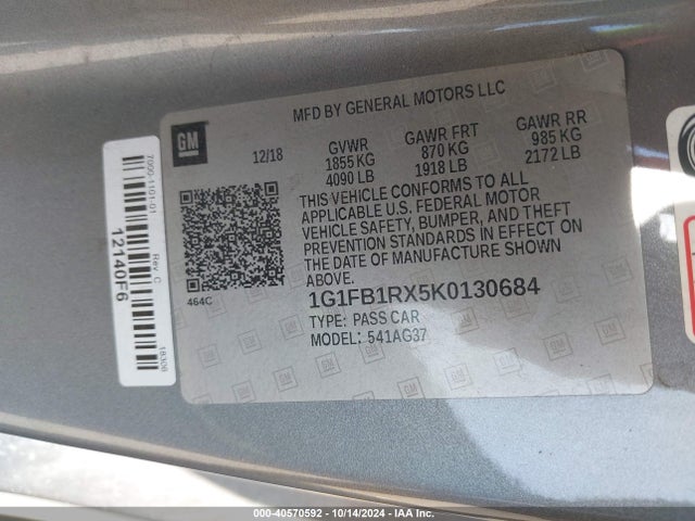 Chevrolet Camaro 1lt 2019 1G1FB1RX5K0130684 Image 9