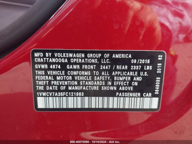 1VWCV7A35FC121983 Volkswagen Passat 2.0l Tdi Sel Premium