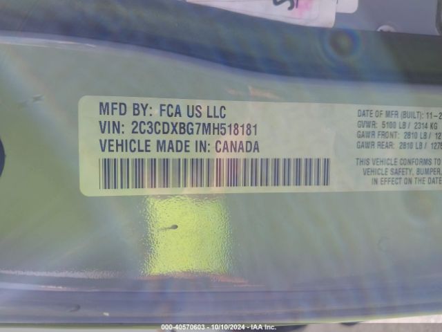 2C3CDXBG7MH518181 Dodge Charger Sxt Rwd