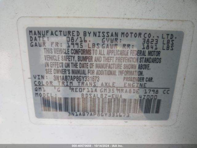 3N1AB7AP8GY331673 Nissan SENTRA S