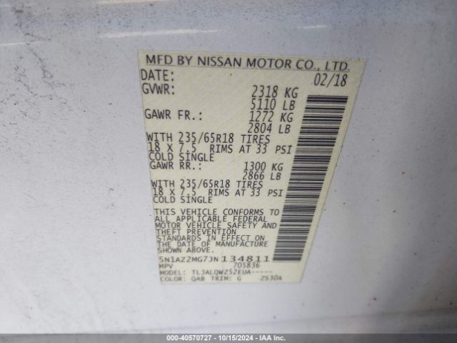 5N1AZ2MG7JN134811 Nissan MURANO SV