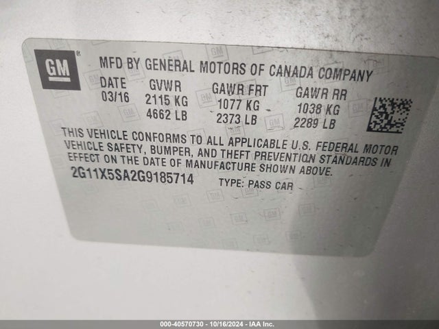 Chevrolet Impala 1fl 2016 2G11X5SA2G9185714 Image 9