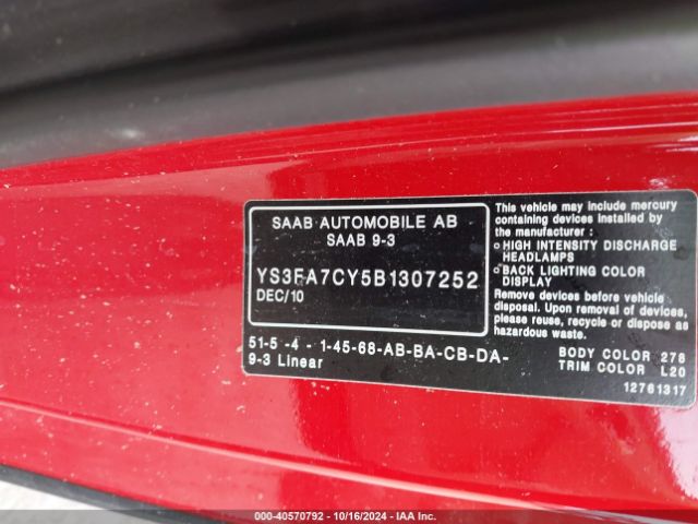 2011 SAAB 9-3 YS3FA7CY5B1307252 Photo 8