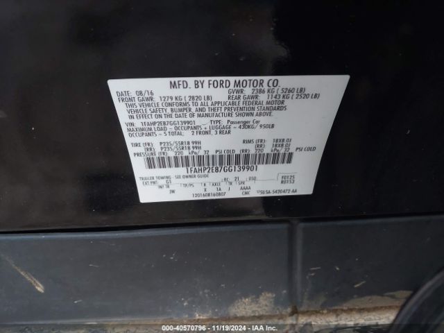 1FAHP2E87GG139901 Ford TAURUS SEL