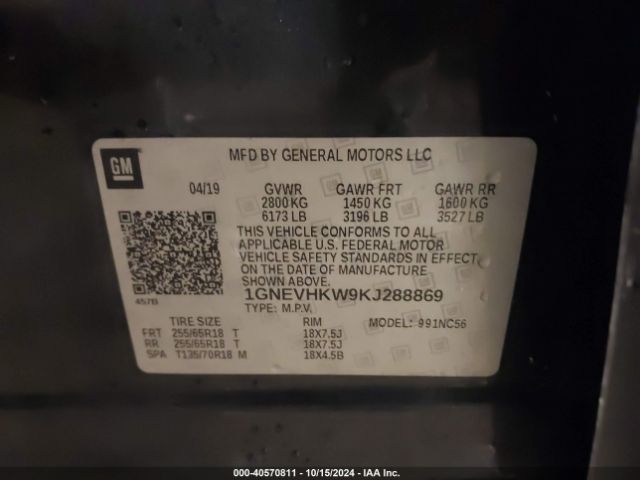 1GNEVHKW9KJ288869 Chevrolet Traverse 3lt