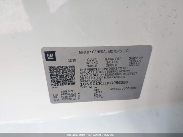 1GNSCCKJ1KR256290 Chevrolet Tahoe Premier