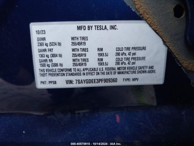 7SAYGDEE3PF909360 Tesla Model Y