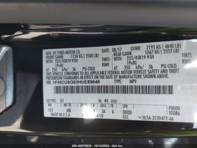 1FMCU9G93HUE89648 Ford ESCAPE SE