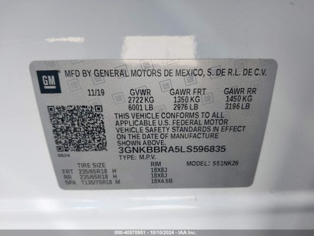 3GNKBBRA5LS596835 Chevrolet Blazer Fwd 1lt