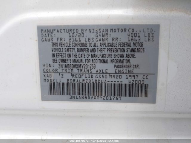 3N1AB8DVXMY201759 Nissan Sentra Sr Xtronic Cvt