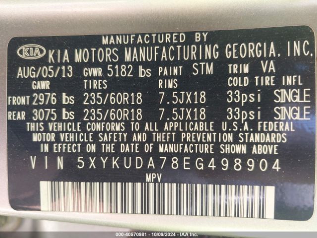 5XYKUDA78EG498904 KIA Sorento Ex V6