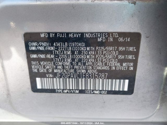 JF2GPAVC1E8315287 Subaru Xv Crosstrek 2.0i Premium