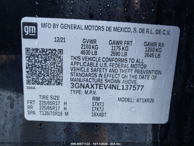 3GNAXTEV4NL137577 Chevrolet Equinox Awd 2fl