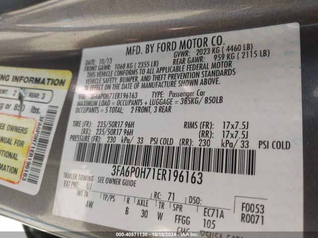 Ford FUSION SE 2014 3FA6P0H71ER196163 Image 9