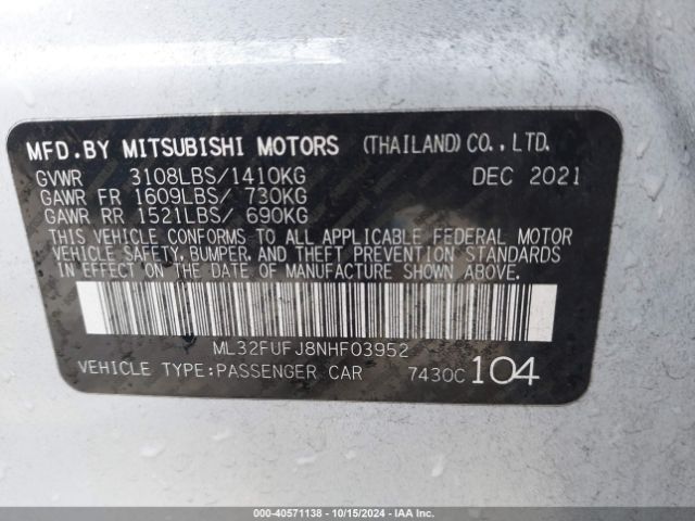 ML32FUFJ8NHF03952 Mitsubishi Mirage G4 Es