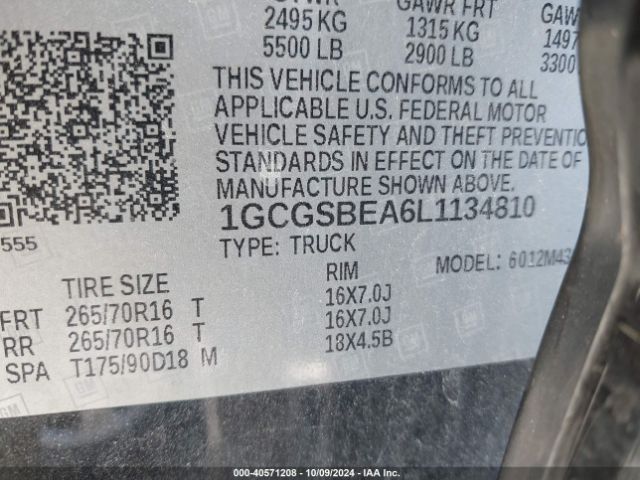 1GCGSBEA6L1134810 Chevrolet Colorado 2wd  Short Box Wt