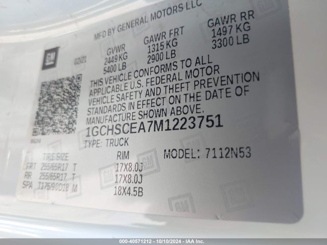 1GCHSCEA7M1223751 Chevrolet Colorado 2wd  Long Box Lt