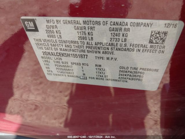 2GNALCEK5H1551877 Chevrolet EQUINOX LT