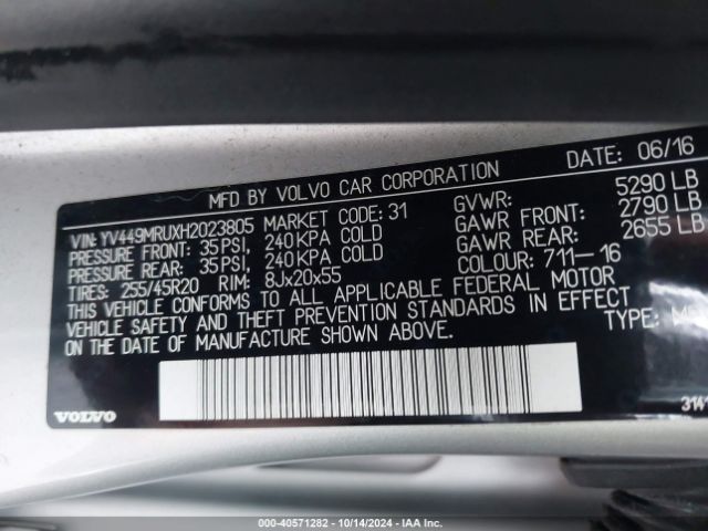 YV449MRUXH2023805 Volvo Xc60 T6 Inscription