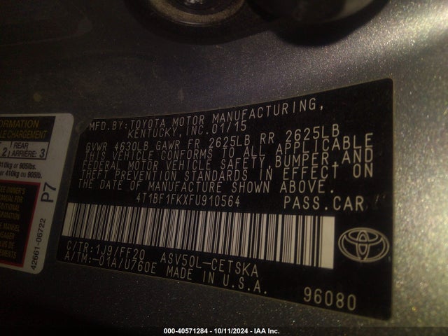 Toyota CAMRY SE 2015 4T1BF1FKXFU910564 Image 9