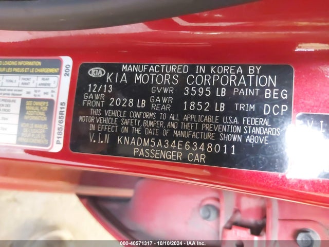 KNADM5A34E6348011 KIA RIO LX
