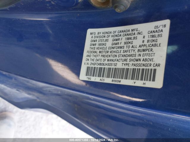 2HGFC4B06JH305152 Honda Civic Lx-p