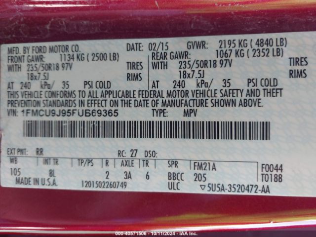 1FMCU9J95FUB69365 Ford Escape Titanium
