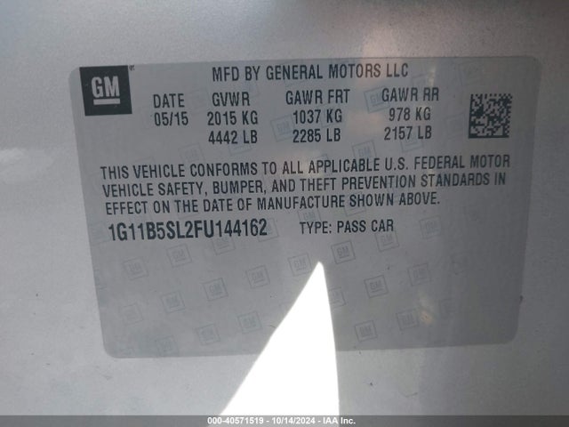 Chevrolet MALIBU LS 2015 1G11B5SL2FU144162 Image 9