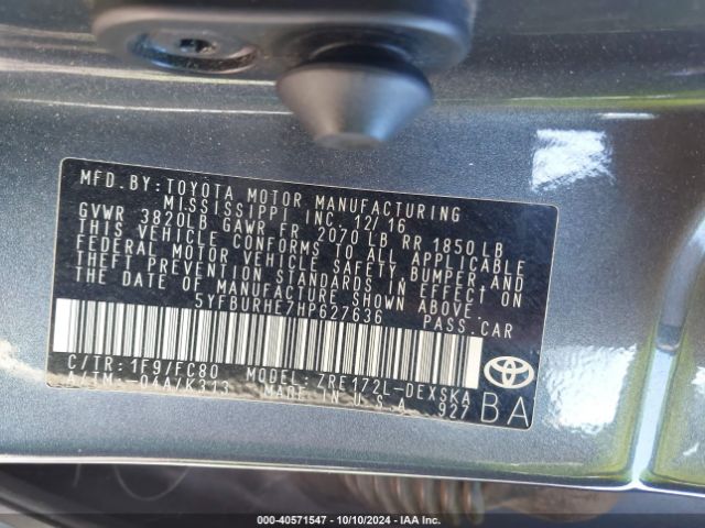 2017 TOYOTA COROLLA 5YFBURHE7HP627636 Photo 8