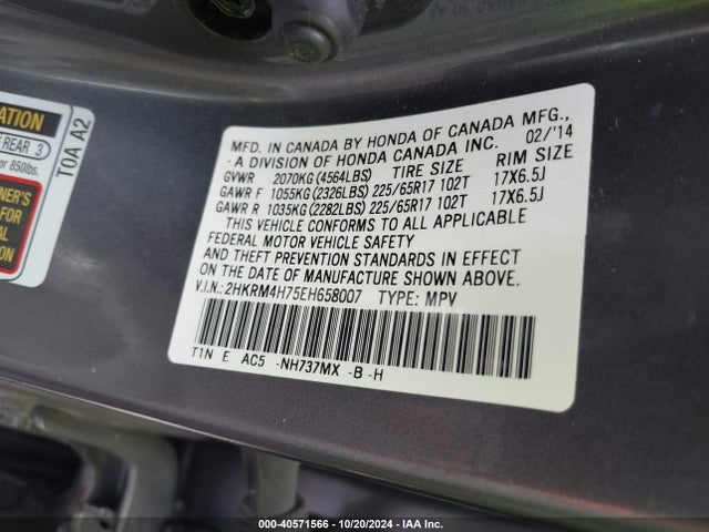 Honda Cr-v Ex-l 2014 2HKRM4H75EH658007 Image 9