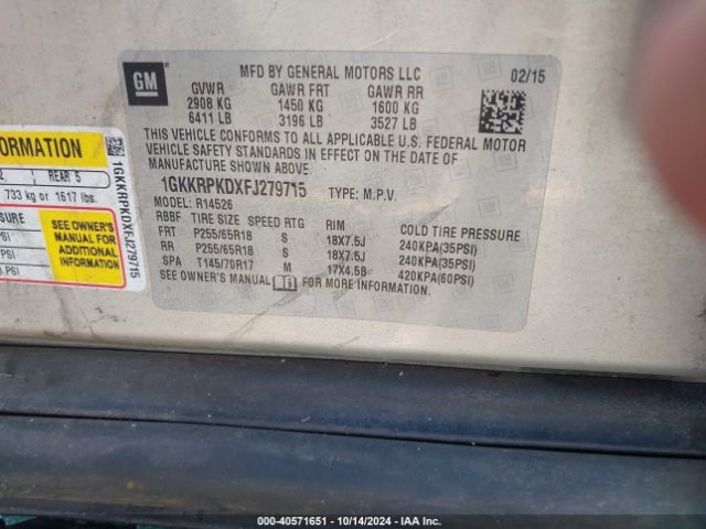 1GKKRPKDXFJ279715 GMC Acadia Sle-2
