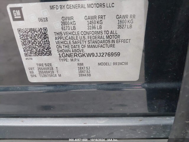 Chevrolet Traverse 1lt 2018 1GNERGKW9JJ276959 Image 9